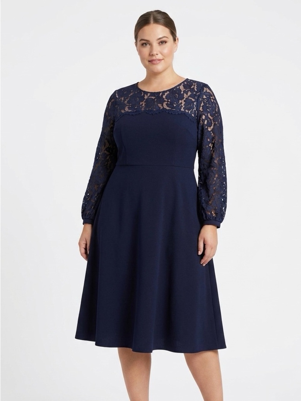 Eliza J, Elegant Navy Lace Fit & Flare Dress - L/14